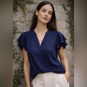 STEAL! NWT ANRABESS Blue Ruffle Sleeve V-Neck Blouse – XL - Stylish Comfortable